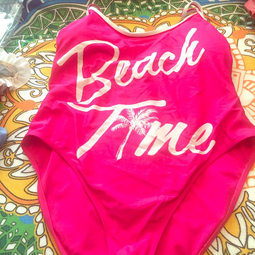 Large one piece bright pink bathing suit